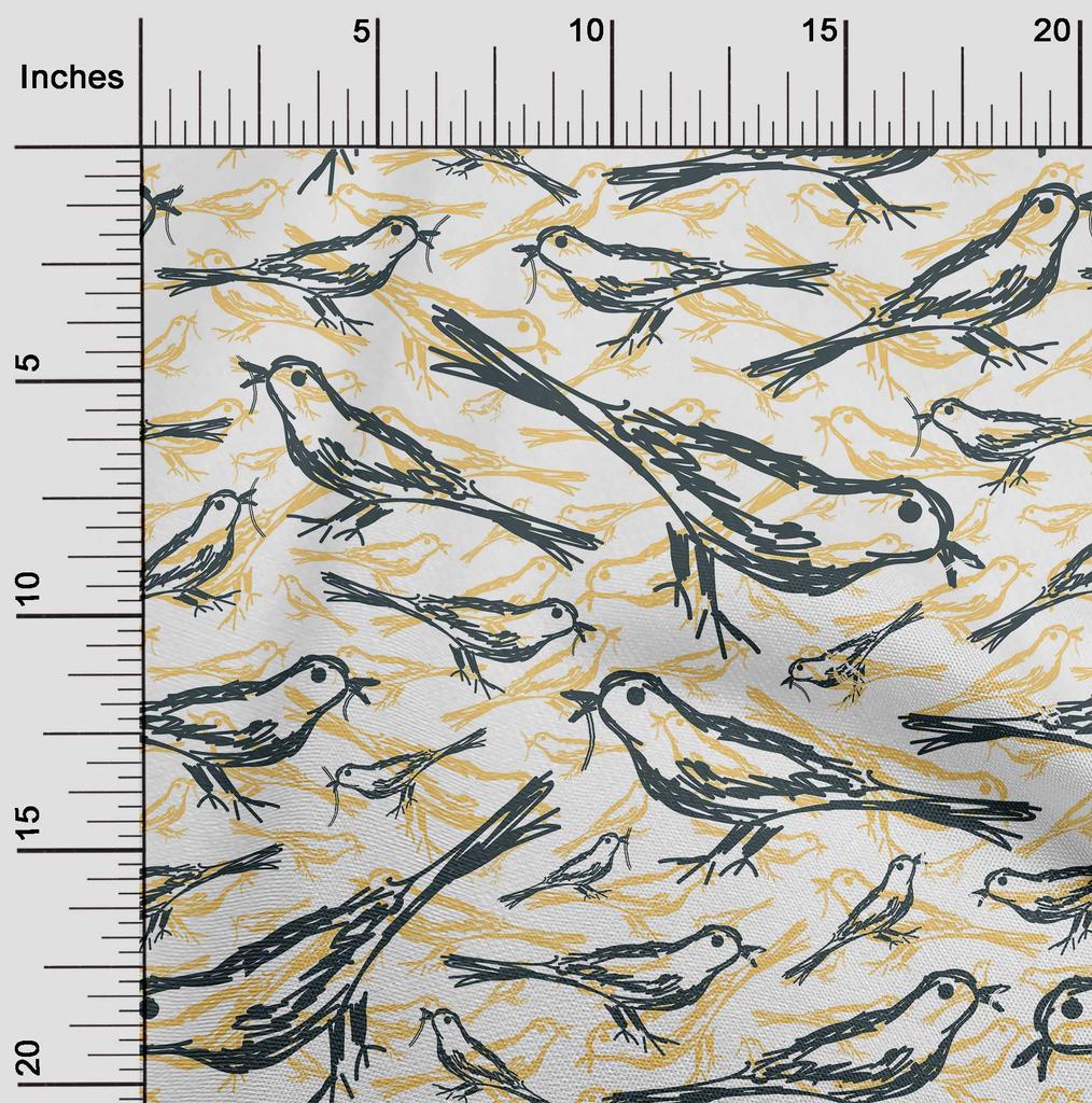 oneOone Cotton Flex Dark Dusty Blue Fabric Bird Diy Clothing Quilting Fabric Print Fabric By Yard 40 Inch