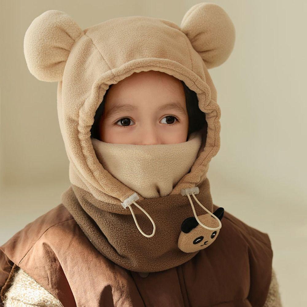 Warm Drawstring Bear Ear Hat Soft Panda Neckerchief Panda Plush Scarf with Face Mask  Streetwear
