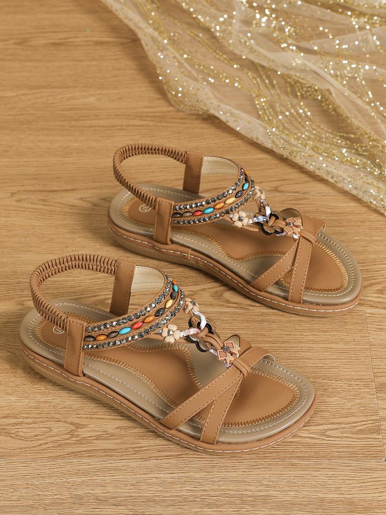 Neue Damenschuhe Böhmische Riemchensandalen Handperlenbesetzte Mode Strandschuhe Damen