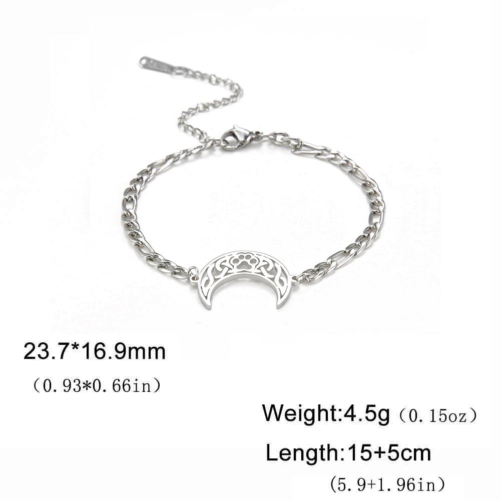 Cat Paw Charm Crescent Moon Bracelets for Women Figaro Box Chain Bracelet Celtic Knot Amulet Stainless Steel Trendy Jewelry Gift