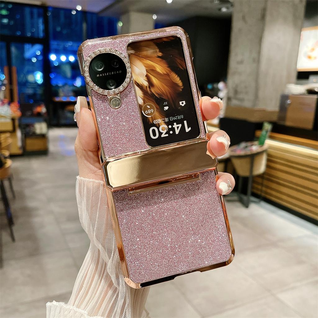 For Oppo Find N3 Flip 5G Case PU Leather+PC Glitter Phone Cover