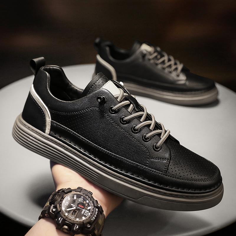 Fashion Men Fashion Designer Vulcanized Shoes 2024 Soft Sole Hollow Out Sports Shoes Genuine Leathe Trend Thick Sole Comfy Casual Shoes