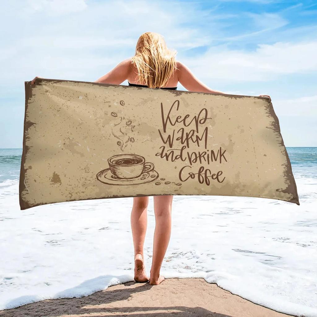 Delicious Coffee Print Comfort Beach Towel for Your Companion Friend Gifts, Microfiber Quick Dry Camping Swim Pool Bath Towels