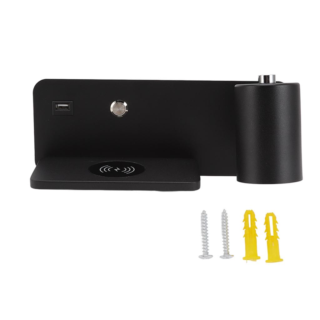 LED Wall Light USB Interface Wireless Charging LED Wall Lamp for Living Room Bedroom 85?265V Black