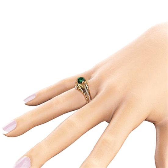 Antique Women Gold Plated Oval Emerald Inlaid Finger Ring Jewelry Valentine Gift