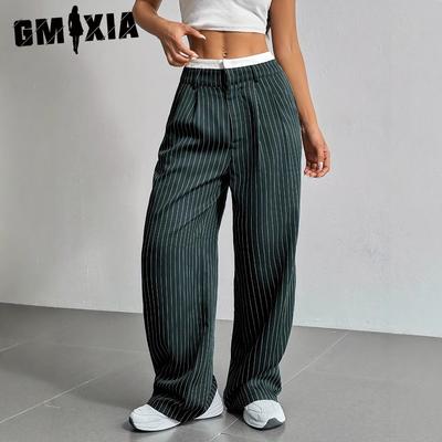 Damen Anzughose Frühling Sommer Japanisch-Koreanisch Lässige Hose Hohe Taille Patchwork Schlicht Vertikal Anzughose