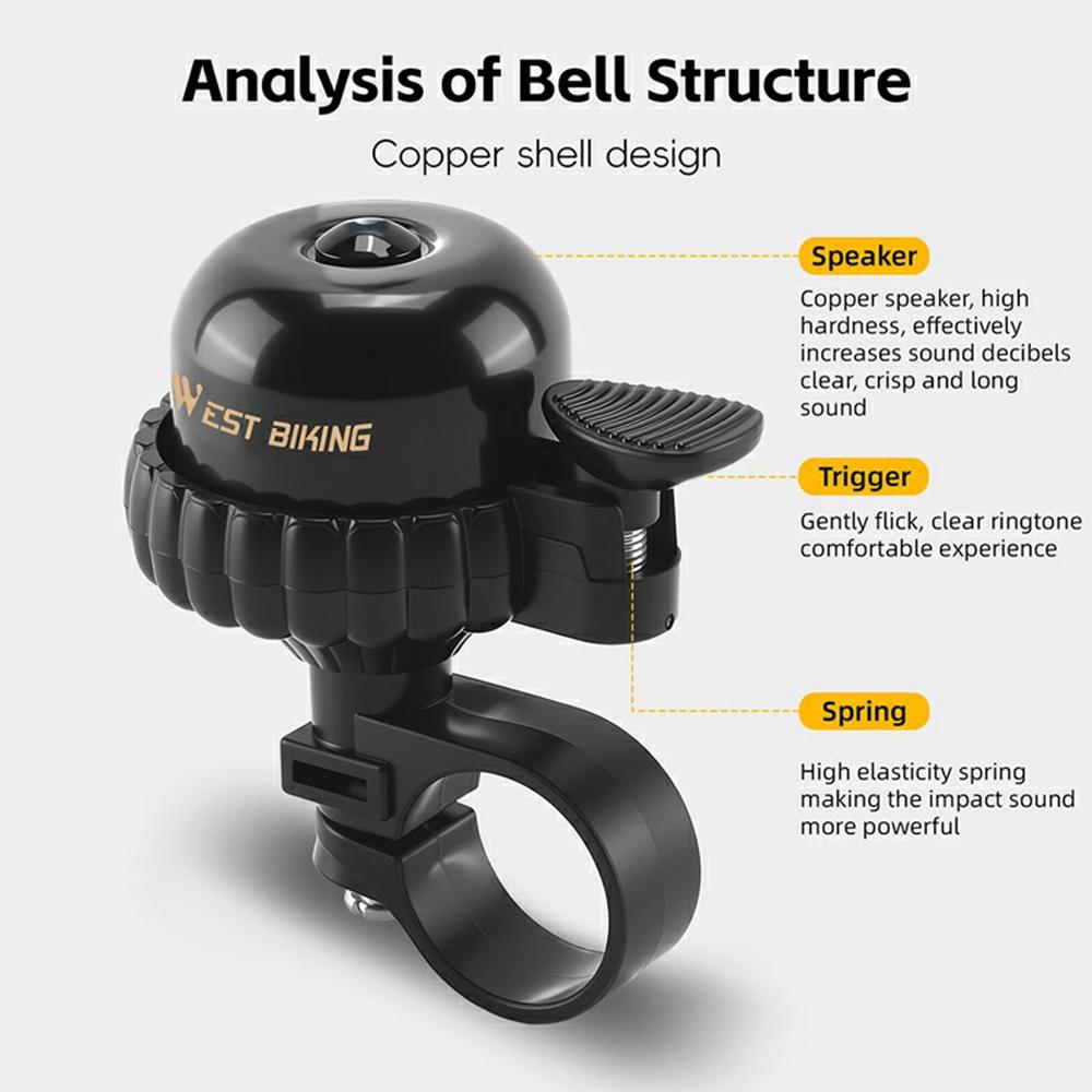 WEST BIKING YP0706068 Vintage Bicycle Copper Bell Waterproof Cycling Safety Alert for Mountain Bike