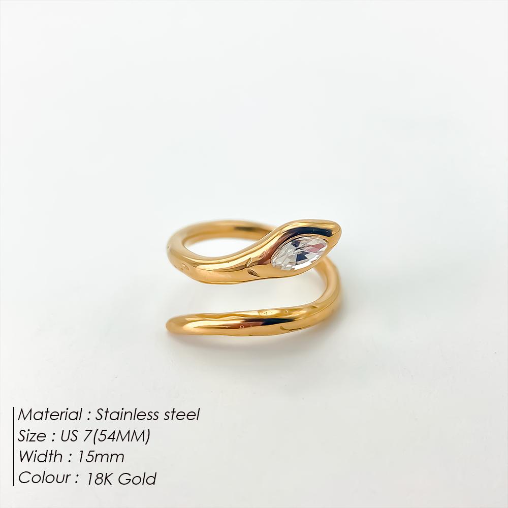 eManco High-Quality Fashion Snake Inlaid White Rhinestone Ladies Texture Hollowing Ring Waterproof Stainless Steel Jewelry 7