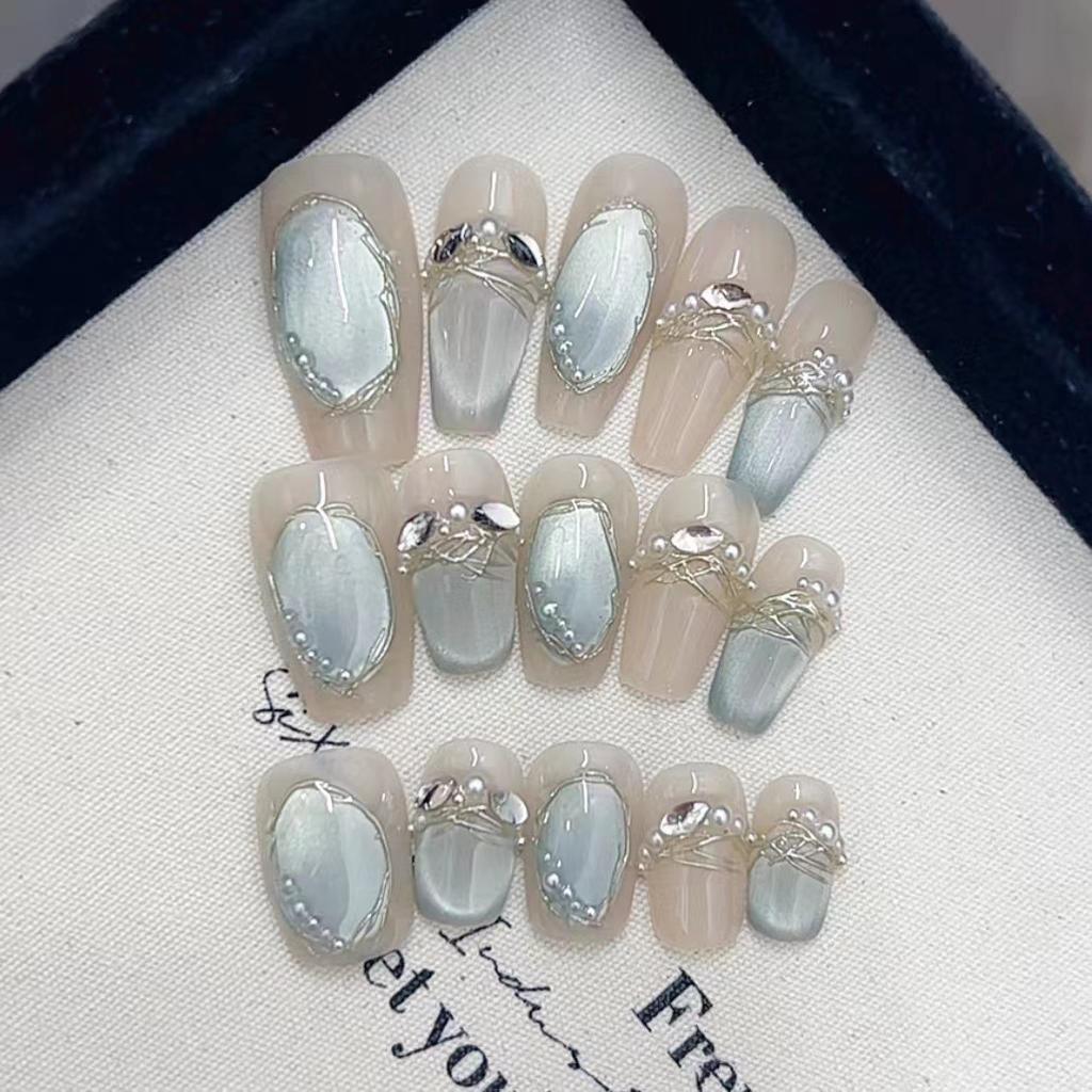 Pure Hand-made Phototherapy Wear Nail Tablets Pearl Ripple Wear Nail Finished Product Reusable Nail Patches