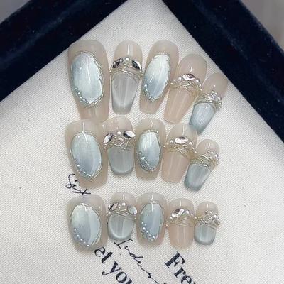 Pure Hand-made Phototherapy Wear Nail Tablets Pearl Ripple Wear Nail Finished Product Reusable Nail Patches
