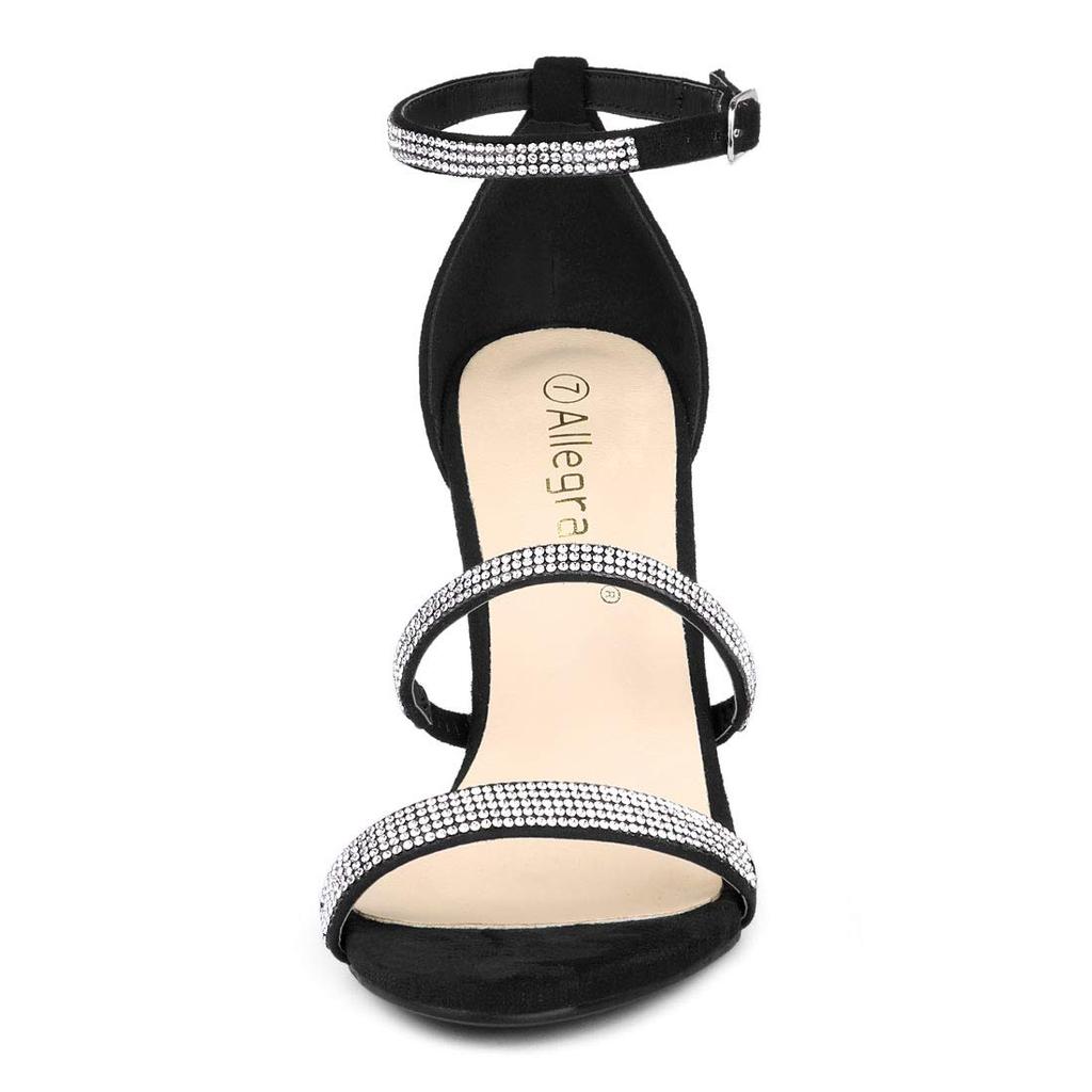 Allegra K Strap Sandals with Rhinestones, High Heels, Stiletto Heels, Women's, Black, Size 27.0cm