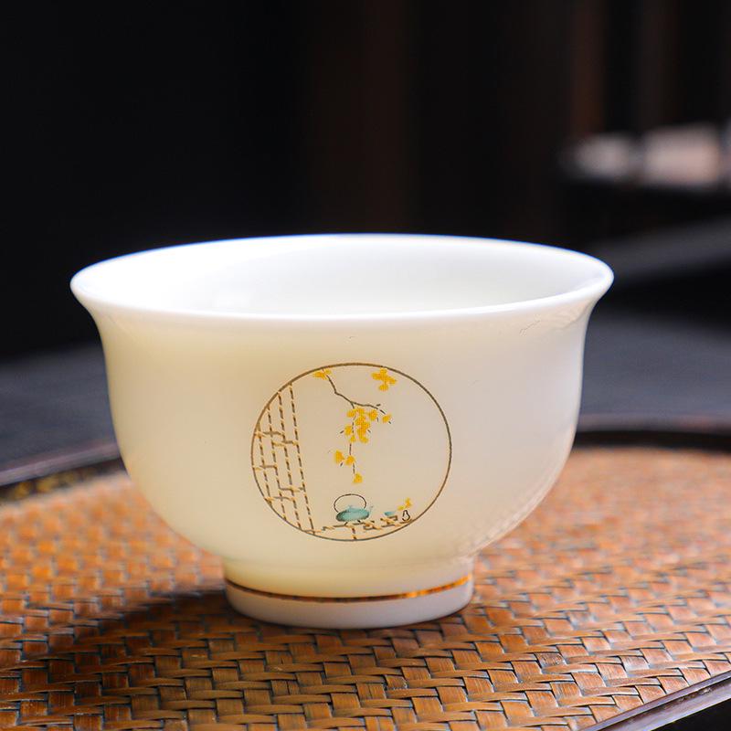 Jade Kung Fu Tea Set: Sheep Fat Dehua White Porcelain Small Tea Tasting Cups - Ideal Gift for Tea Lovers