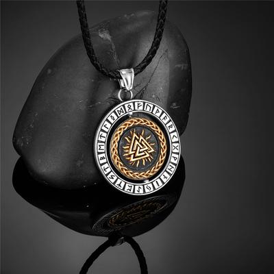 Rotation Viking Runes Compass Necklaces Mens Norse Triangle Valknut Vegvisir Amulet Pendant Stainless Steel Scandinavian Jewelry