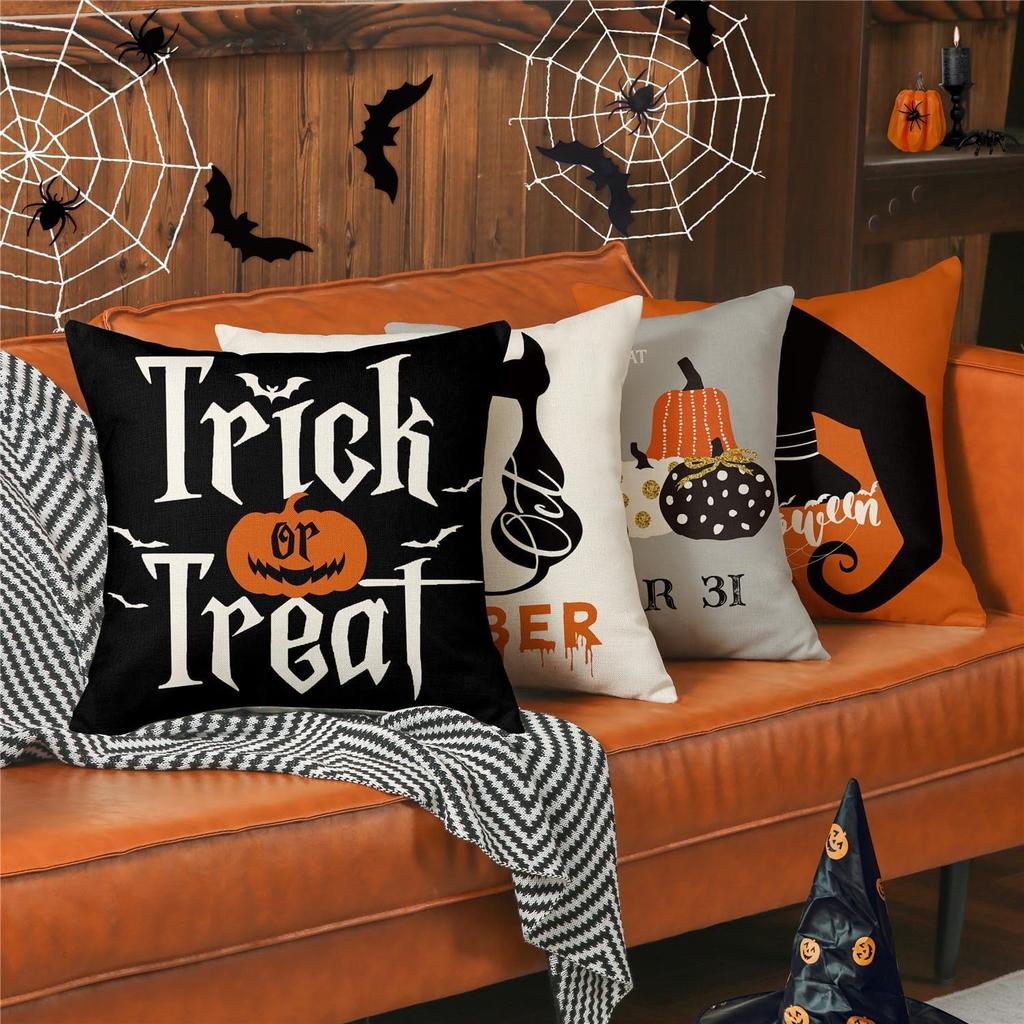 Halloween Pillowcases: Trick or Treat, 31 October, and Witch Hat Designs Sofa cushion cover, holiday party decoration, gift