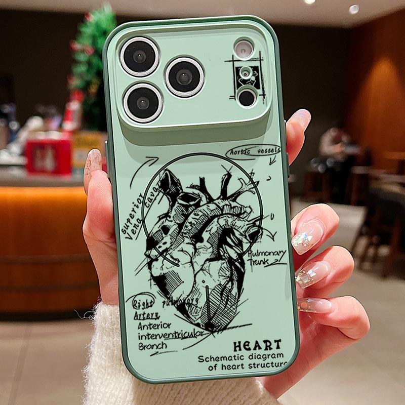 Heart Pattern Magnetic Phone Case For iPhone 17 Pro Max 16 15 14 13 Pro Max For Magsafe Wireless Charge TPU PC Back Cover Fundas