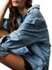 2025 Denim V-Neck Jacket: New Euro-American Long Sleeve Casual Fashion