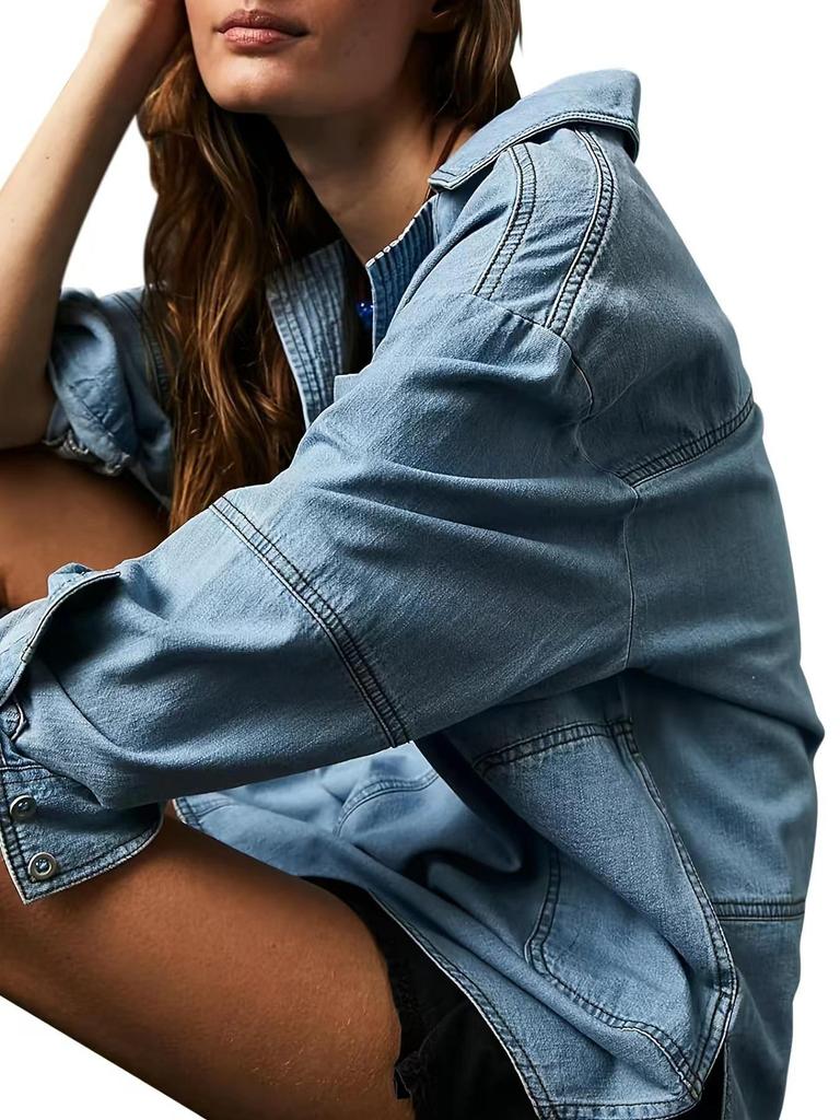 2025 Denim V-Neck Jacket: New Euro-American Long Sleeve Casual Fashion