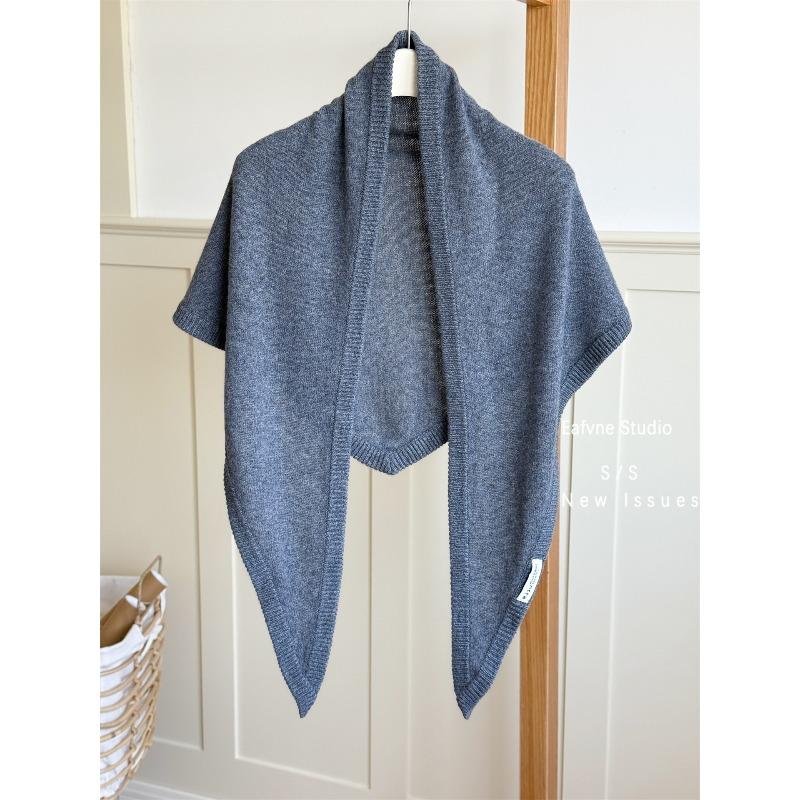 Wool Cashmere Knitted Large Triangle Scarf with Shawl Basic Women's Neck Protector