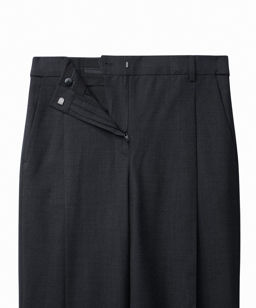 MUSINSA STANDARD WOMAN Women'S Summer Wool One-Pleat Wide Hidden Elastic Waist Slacks [Charcoal Gray]