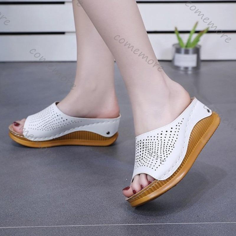 Comemore Summer Women Slippers New Open Toe Retro Breathable Womens Sandals Wedge Slip On Female Women Slides Platform  Footwear
