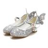 Scarpe da principessa in pelle farfalla per bambini Bowknot con diamanti tacco alto per bambini ragazza danza scarpe glitterate scarpe da ballo per feste per ragazze alla moda