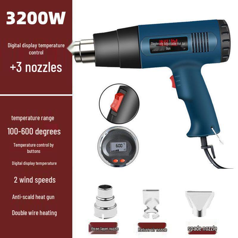 Adjustable Temperature Hot Air Gun for Car Wrapping and Heat Shrink, Small High Power Industrial Blower Flame Gun.