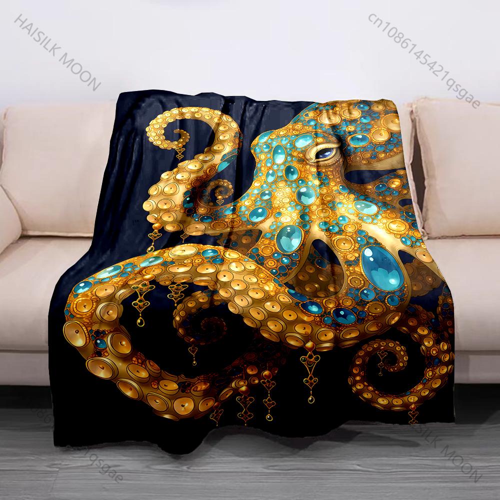 

1PC Octopus amid vibrant coral reef Print Blanket Flannel Material Soft Warm for All Seasons Home Outdoor Camping Picnics RV 75x90cm