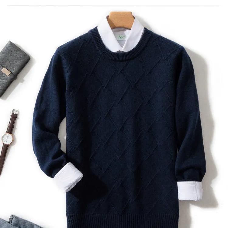 Men's Autumn and Winter Loose Knit Round Neck Base Sweater, Spring Business Casual Sweater