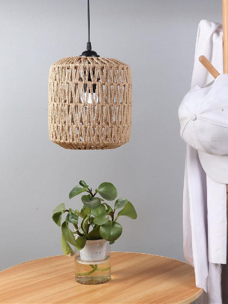 Simulated Rattan Hanging Lampshade Rustic Bulb Guard Cage Handmade Woven Lamp Shade for Living Room Bedroom Hotel Restaurant