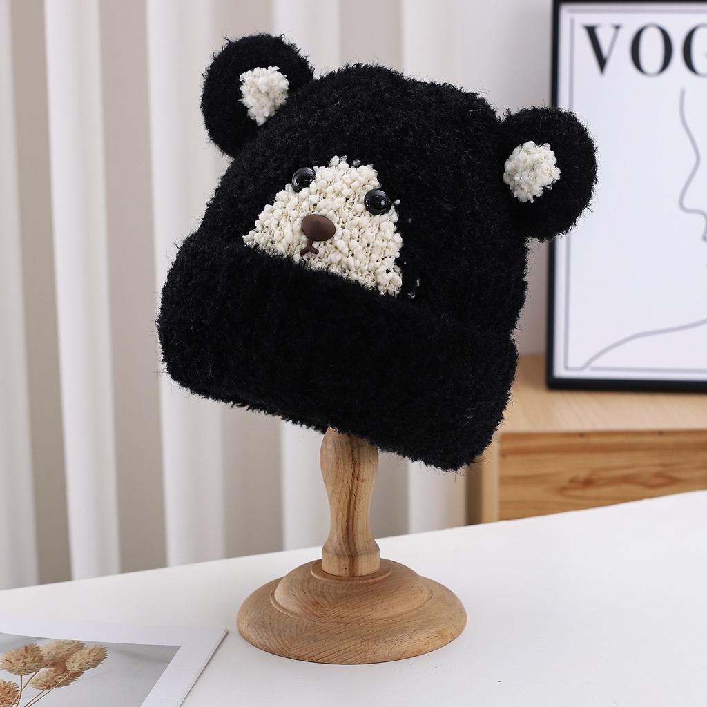 Cute Bear Warm Wool Hat Women'S Autumn And Winter Casual Thickened Velvet Knitted Hat Fashionable Cold Hat