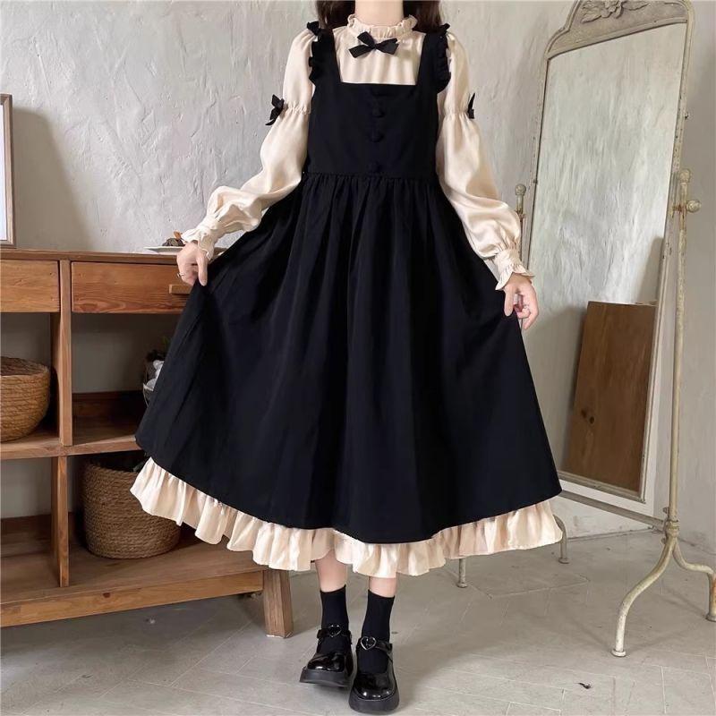 

Spring Salt-style Milky Sweet Academy Overalls Dress - Women s Cute Two-piece Layering Set XL