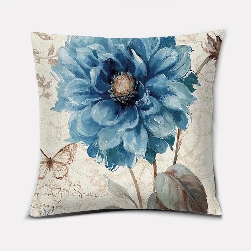 Blue Floral  Bird Patterned Pillow Covers Pattern Cushion Cover Suitable For Sofa Bedroom Car Pillow Cover