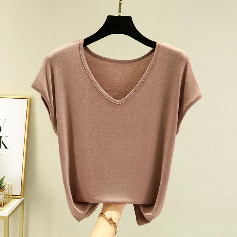 Letnia damska kamizelka bez rękawów z modalu Gładka V-neck Podstawowy T-shirt Luźny T-shirt z modalu Topy Codzienna podkoszulka