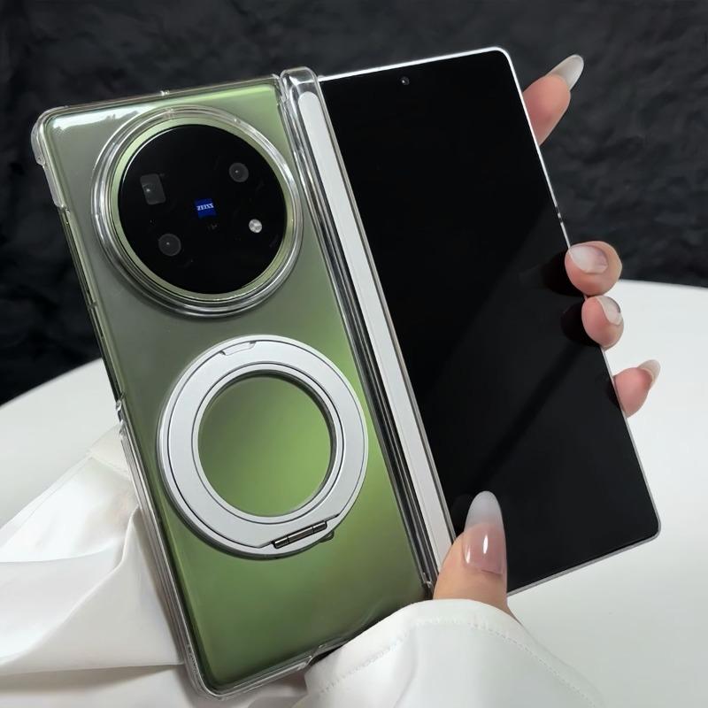 For Vivo X Fold 5 Case Magnetic 360° Ring Ice Crystal Transparent Back Cover Equipped With Central Hinge Protection Shell