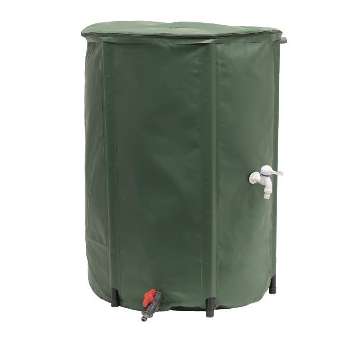EDA - Récupérateur D'eau Souple Et Pliable 500 L - Avec Filtre En Filet + 2 Robinets - Résistant Aux Intempéries - Ø 80 X H.98 Cm