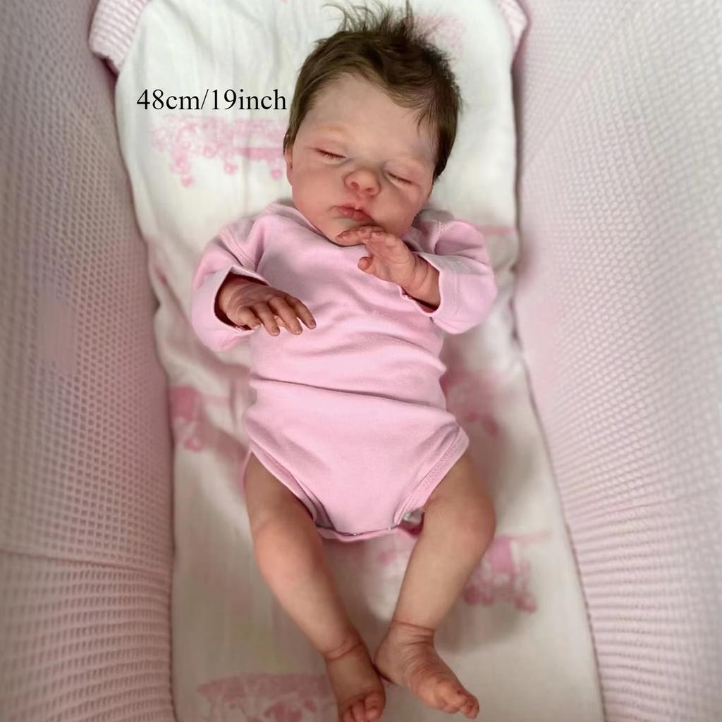 BZDOLL Cloth Body Vinyl Limbs 48 CM 3D-Paint With Visible Veins Asleep Reborn Baby Doll Toy For Girl Lifelike Collectable Doll Handmade Birthday Gift