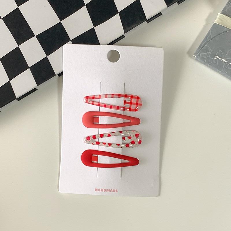 Plaid Print BB Hair Clip Girl Korean Style Simple Fashion Strawberry Floral Side Clip Hair Accessories