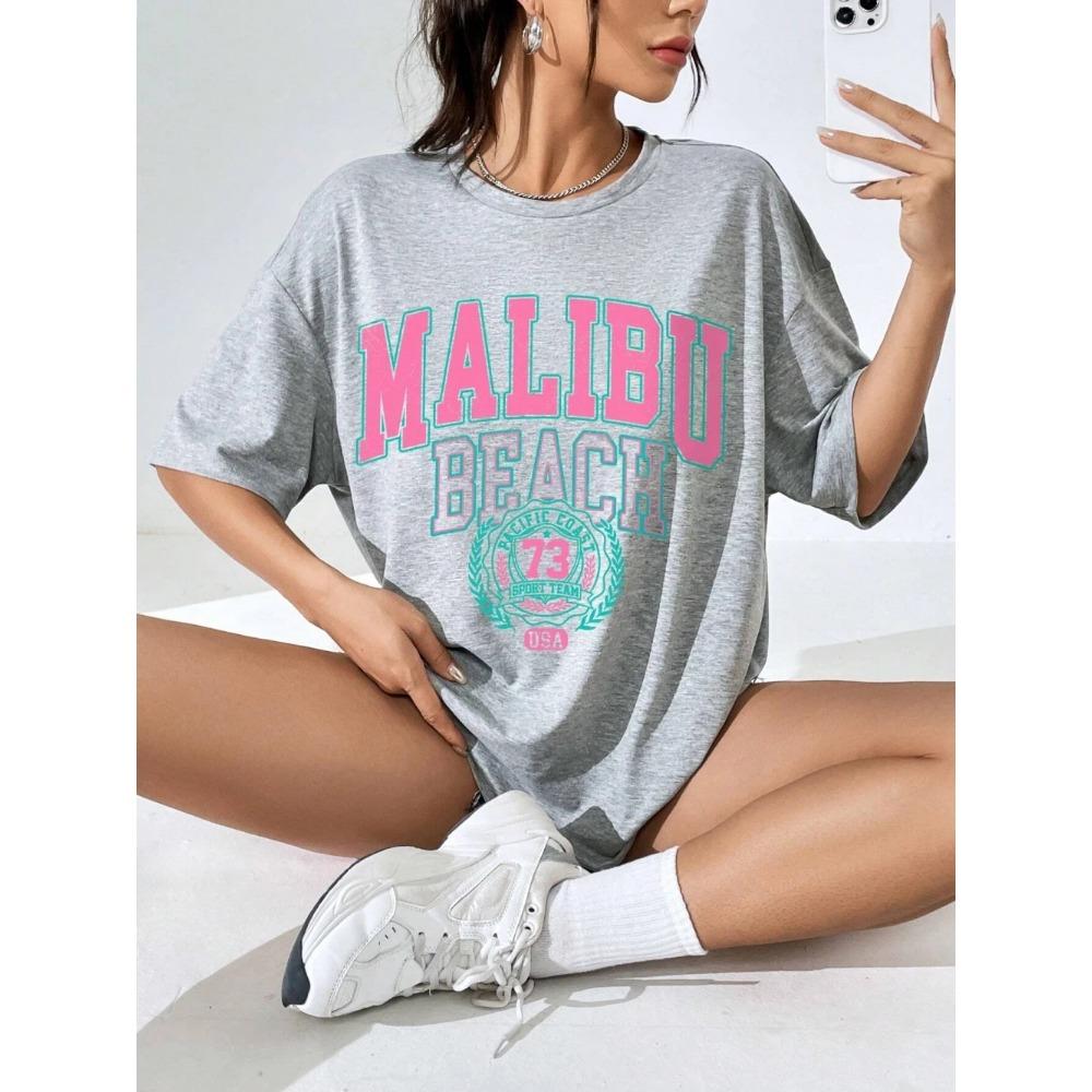 Beach Letter Printed Women s T-shirt Street Casual T-shirt Summer T-shirt Clothing Hip-hop Breathable T-shirt Women S