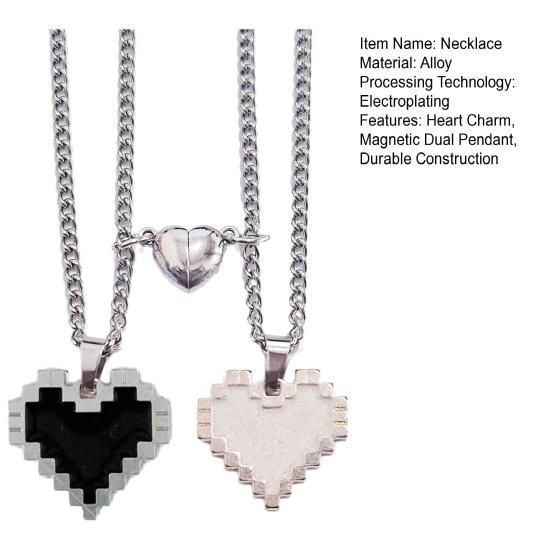2Pcs Couple Necklace Heart Charm Magnetic Suction Shiny Finish Necklace Valentine Day Anniversary Jewelry Gift