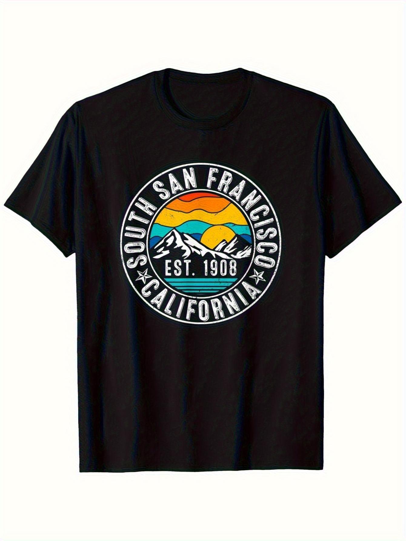 Retro 70s 80s South San Francisco California Graphic T-shirt - Vintage Mountain & Sunrise Design XXXXL