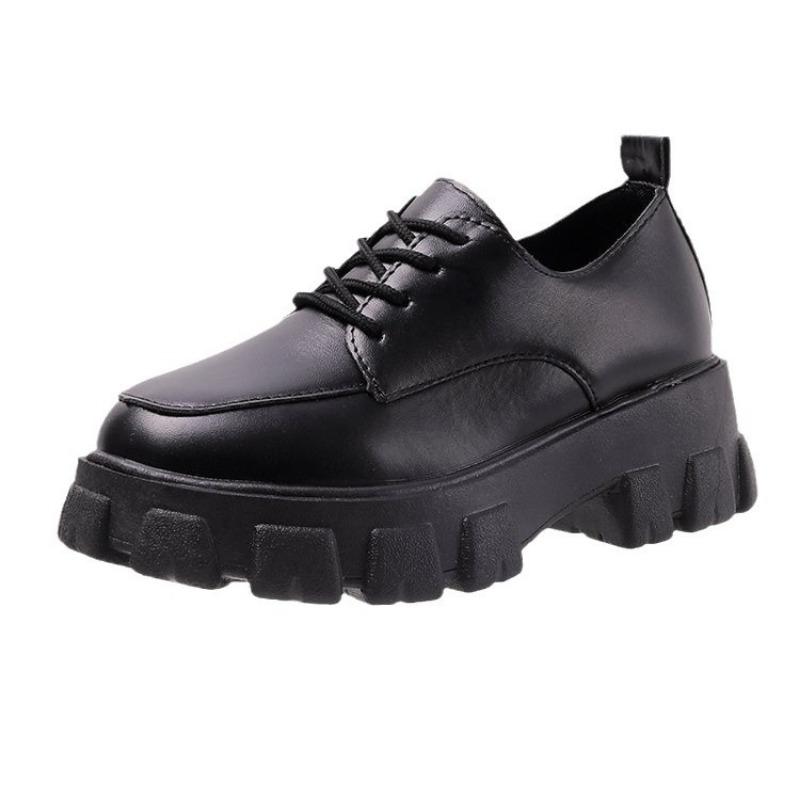 Lace-up small leather shoes women's new spring student retro platform single shoes small muffin shoes women