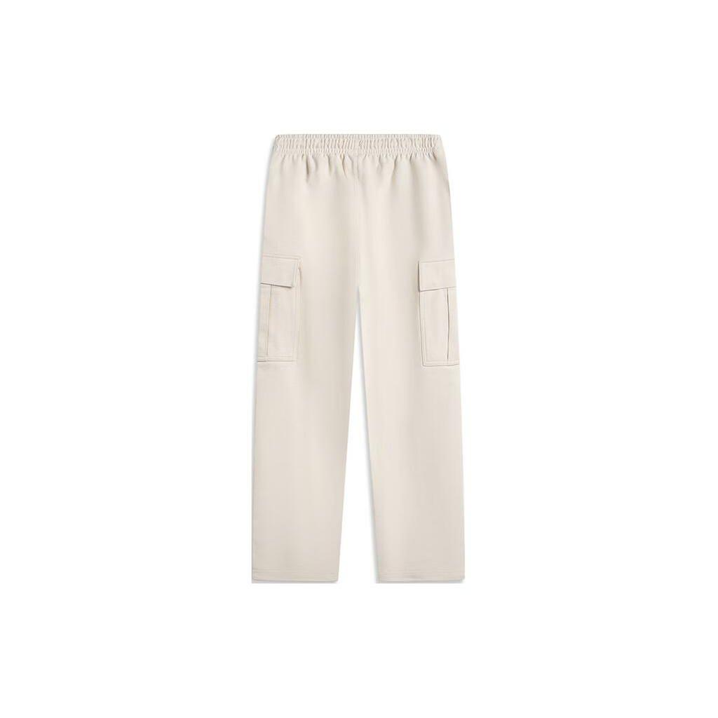 Li Ning Skateboard Series Solid Color Multi Pocket Straight Leg Loose Knit Sports Pants Men Pants Gravel-Gray AKLU131-3