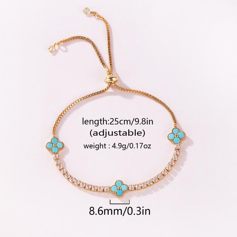 Gold Plated Clover  Pull Adjustable Bracelet Dainty  Flower Bangle Elegant Jewelry Gift For Women