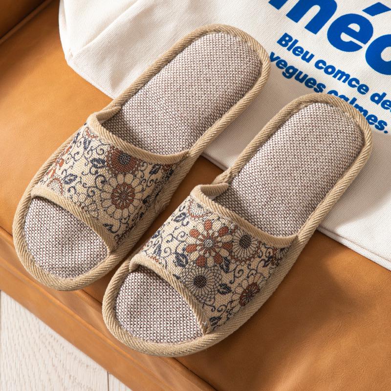 Retro Floral Open-Toe Linen Slippers for All Seasons