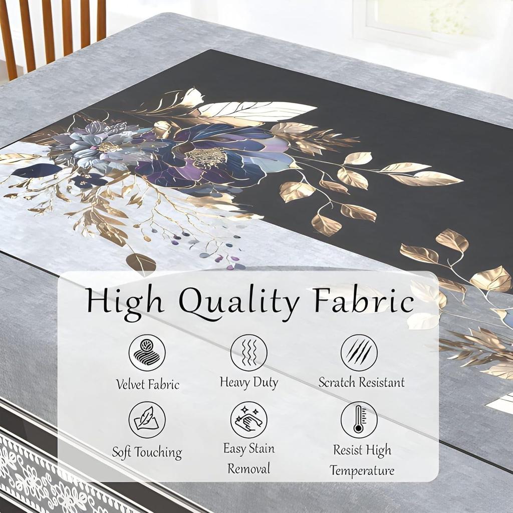 Velvet Floral Centre Table Cover Cloth, Table Cloth with Stunning Gold Foil Design for Living Room (40x60 Inch, Black)