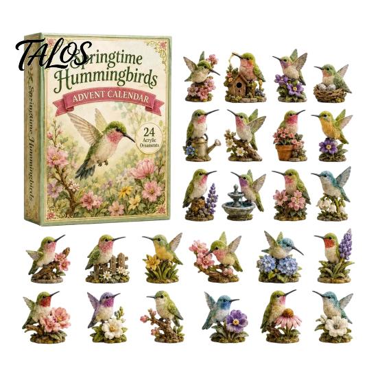 Festive Party Supplies 2026 Hummingbird Advent Calendar, 24-Day Acrylic Ornament Set with Bird Figure Holiday Favors Countdown, Christmas Tree Hanging