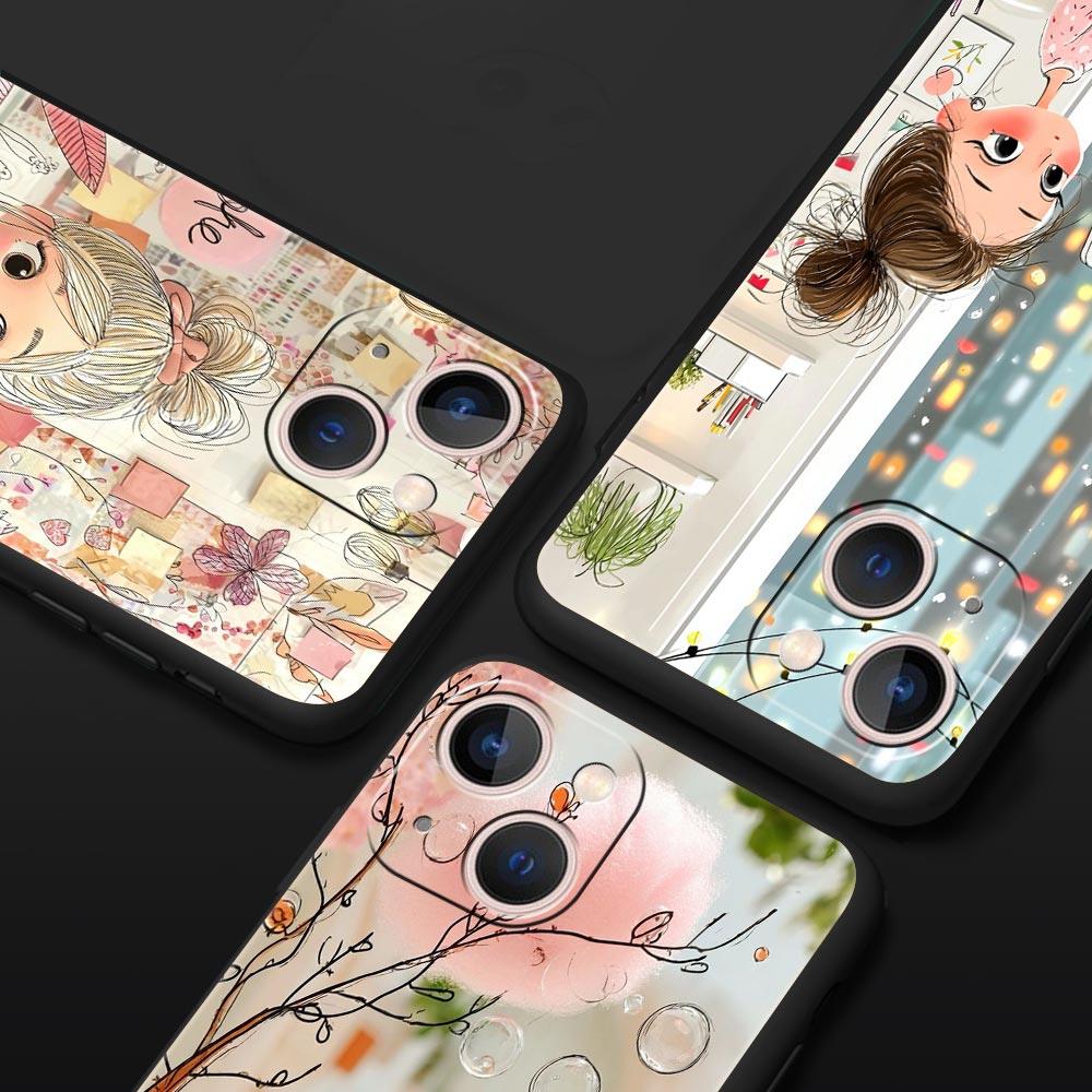 Cartoon Girl Phone Case Cover for iPhone 17 16 15 14 13 12 Pro Max 11 Pro Max 17 AIR Plus Shockproof Soft TPU Shell Fundas Capas