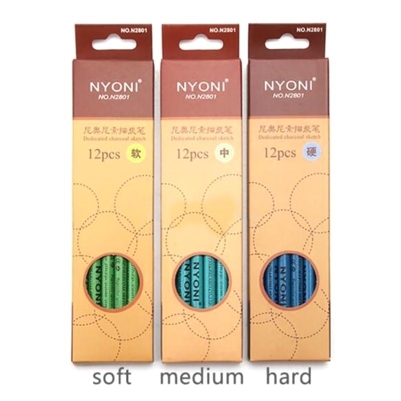 Artist Charcoal Pencil Set Sketching Pencil Thick Lead Smooth Writing for Painter Drawing Writing Shading Blending 12pc