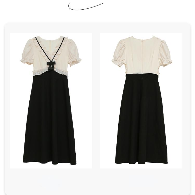 Short Sleeve Dress with Slimming Joint and Mushroom Edge for Women's Summer  Patchwork Dresses