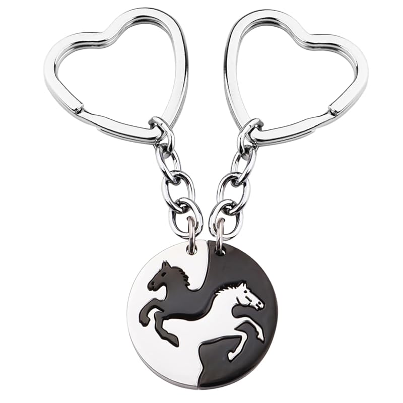 

[White Fang] key ring couple horse heart puzzle pair Fashionable present men s ladies AZ371 (silver black)